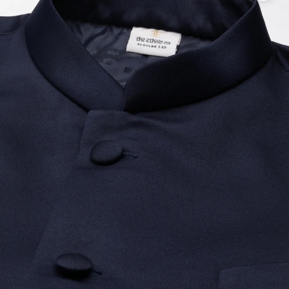 The Ethic Co. Navy Blue Art Silk Bandhgala Suit 4 XL - 50 NEW NWT - Picture 4 of 7